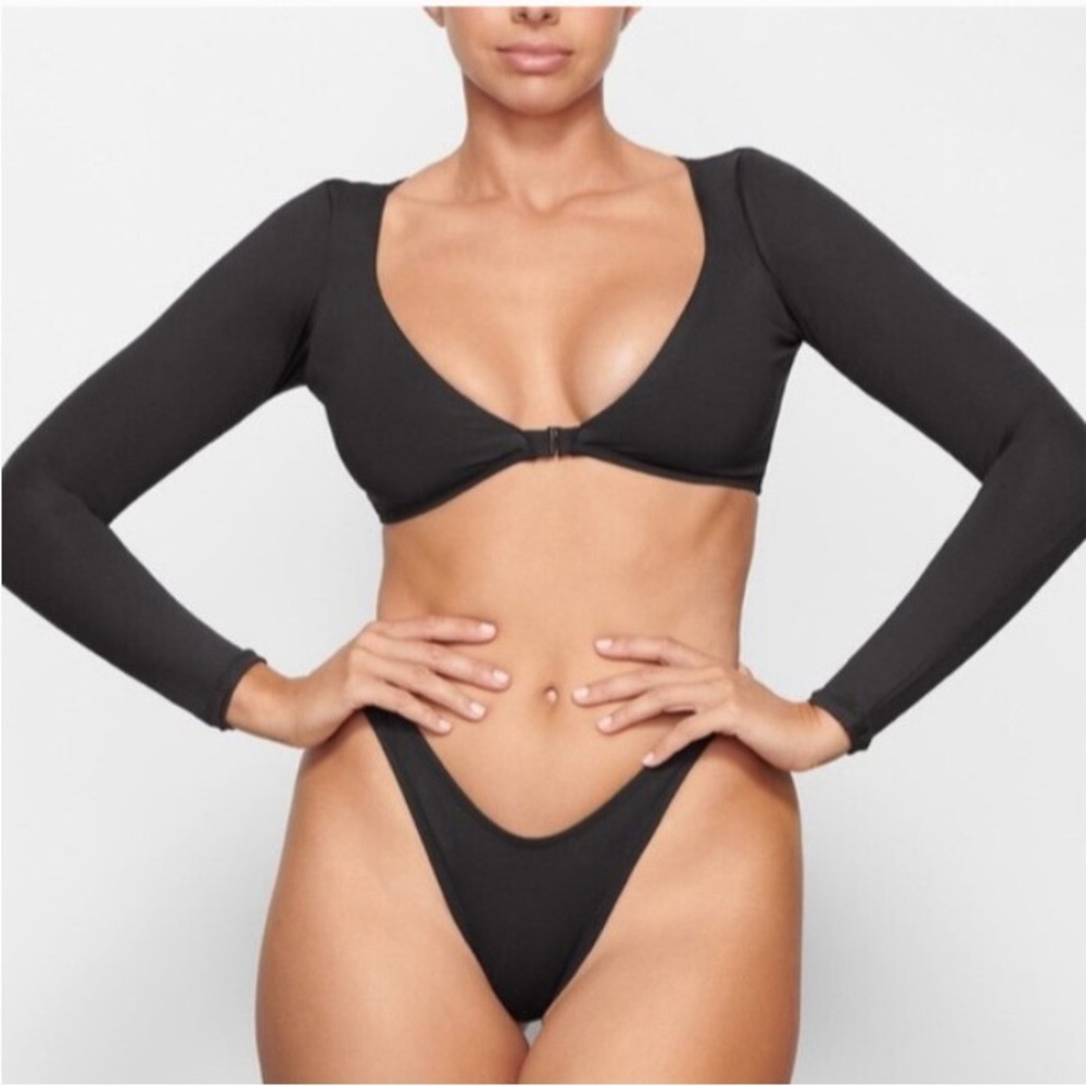 SKIMS Signature Swim Long Sleeve Shrug ONYX BLACK (XS)